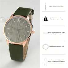 Shein - 1pc Elegant And Stylish Women's Round Wood-Grain Dial Quartz Wristwatch With Leather Strap