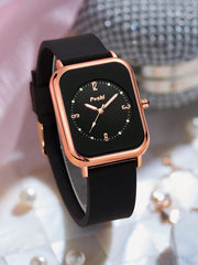 Shein - Silicone Strap Square Dial Quartz Watch