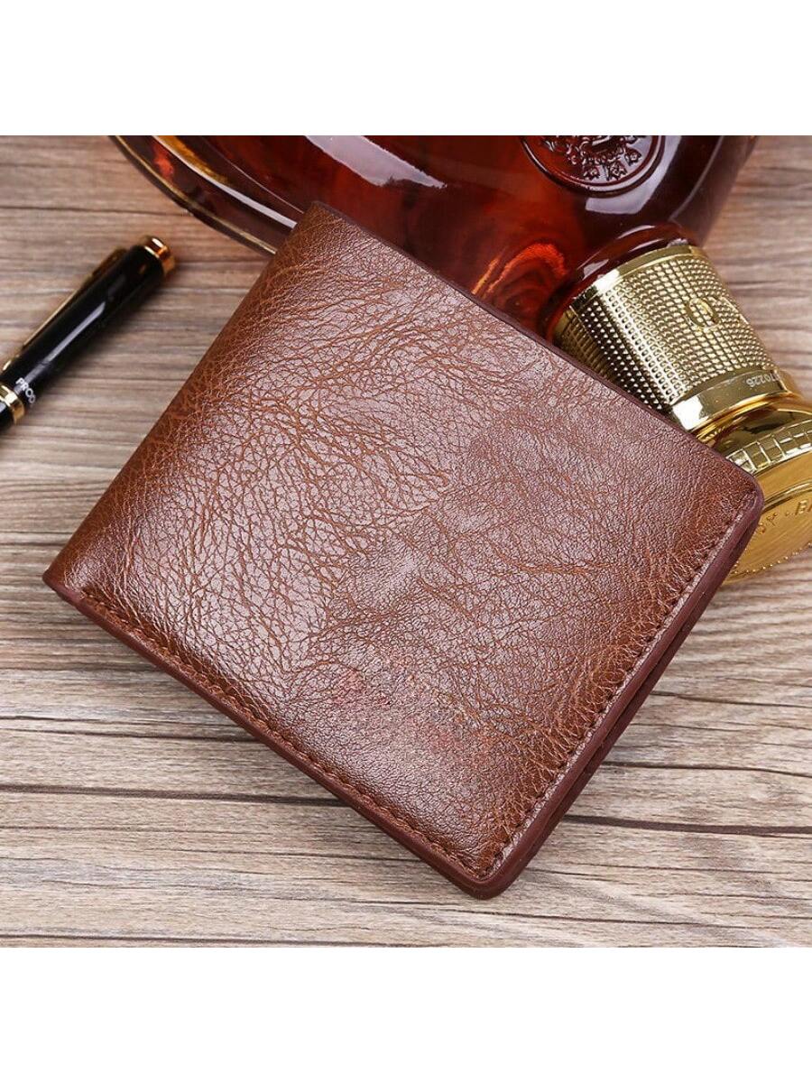 Shein - 2pcs/Set Men's Pu Strap Three Eye Roman Dial Casual Business Quartz Watch And Fashion Layered Wallet Without Box