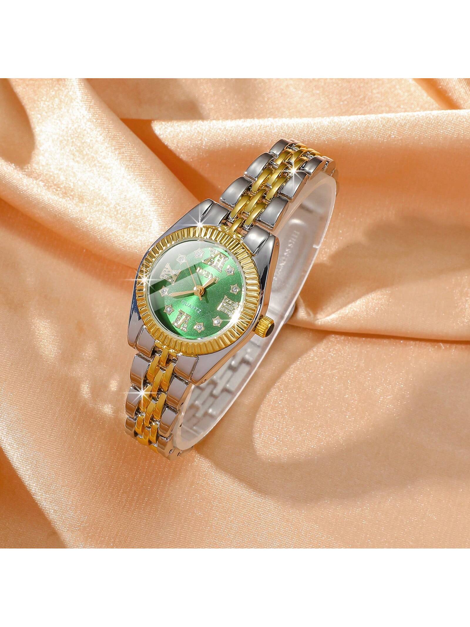 Shein - Stainless Steel Quartz Watch With Diamond Decoration