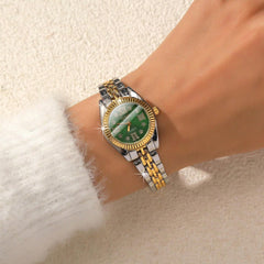 Shein - Stainless Steel Quartz Watch With Diamond Decoration