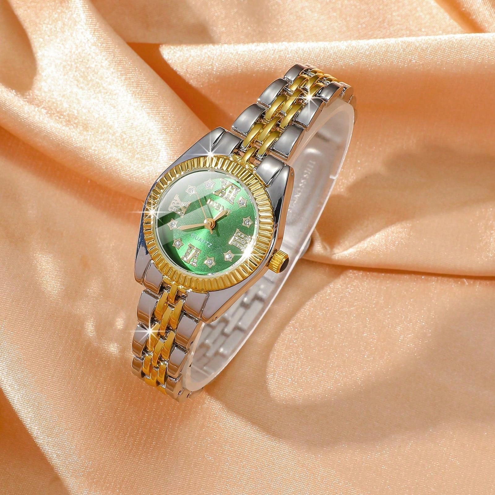 Shein - Stainless Steel Quartz Watch With Diamond Decoration