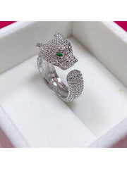 Shein - 1Pc Fashionable Cubic Zirconia Inlaid Leopard Shaped Ring With Green Gemstone Eye Decoration, Perfect For Women & Men As Daily Wear Or Gift To Friends