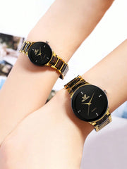 Shein - 2pcs Couple Alloy Quartz Wristwatch Valentine's Day Gift Steel Strap Watch