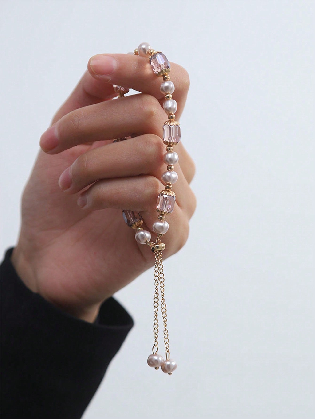 Shein - 1Pc Vintage Purple Pearl & Crystal Irregular Shape Bracelet