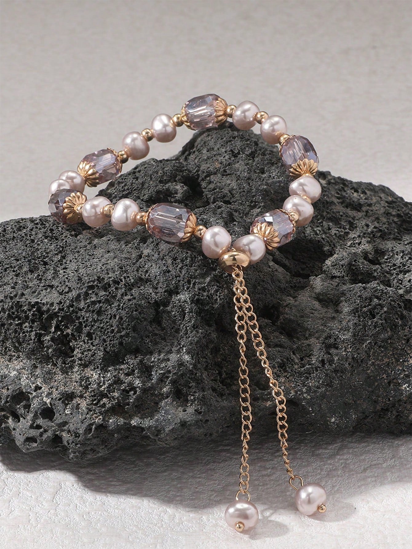Shein - 1Pc Vintage Purple Pearl & Crystal Irregular Shape Bracelet