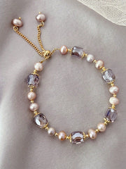 Shein - 1Pc Vintage Purple Pearl & Crystal Irregular Shape Bracelet
