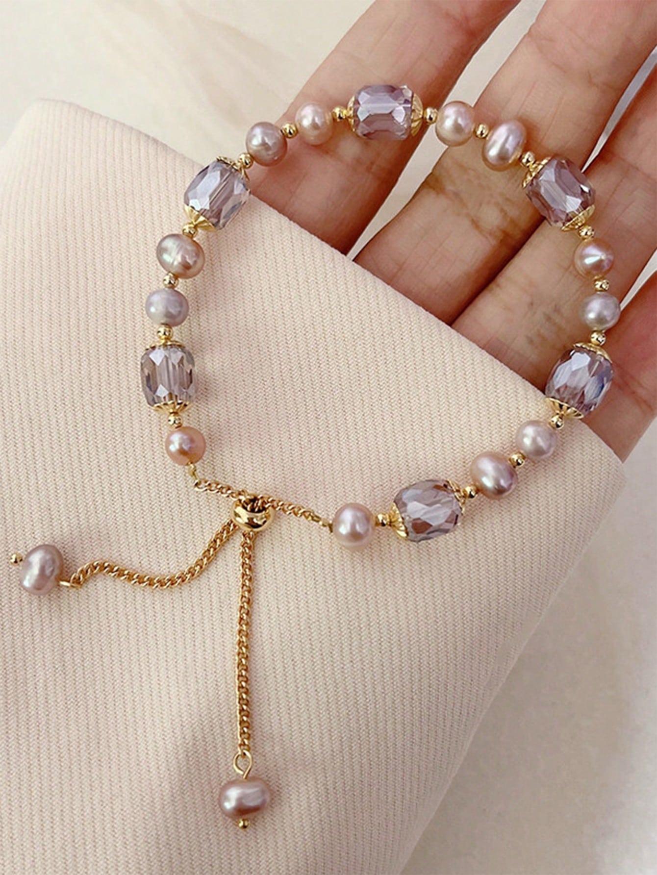 Shein - 1Pc Vintage Purple Pearl & Crystal Irregular Shape Bracelet