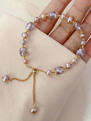 Shein - 1Pc Vintage Purple Pearl & Crystal Irregular Shape Bracelet