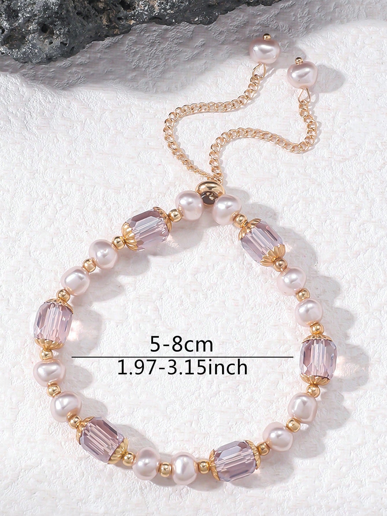 Shein - 1Pc Vintage Purple Pearl & Crystal Irregular Shape Bracelet