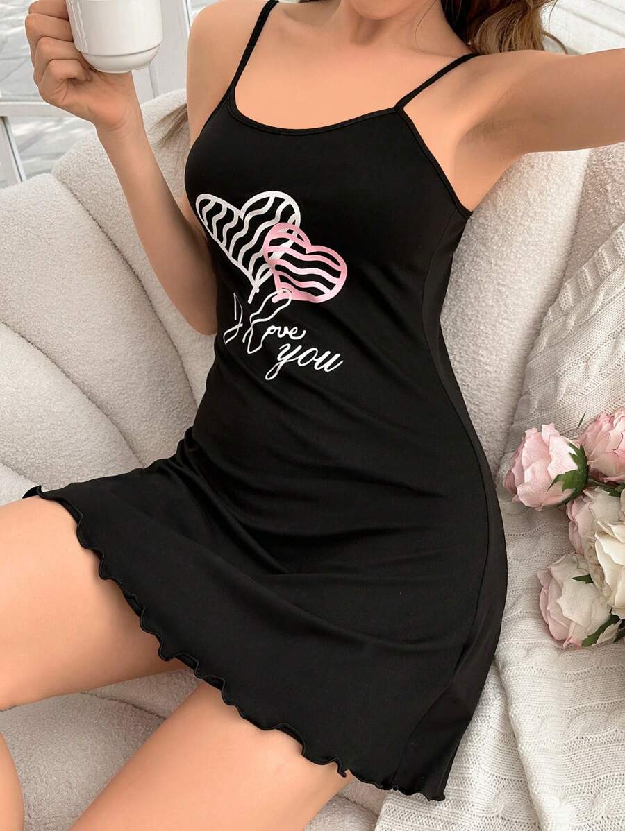 Shein - Multicolor letter and heart print cami nightgown