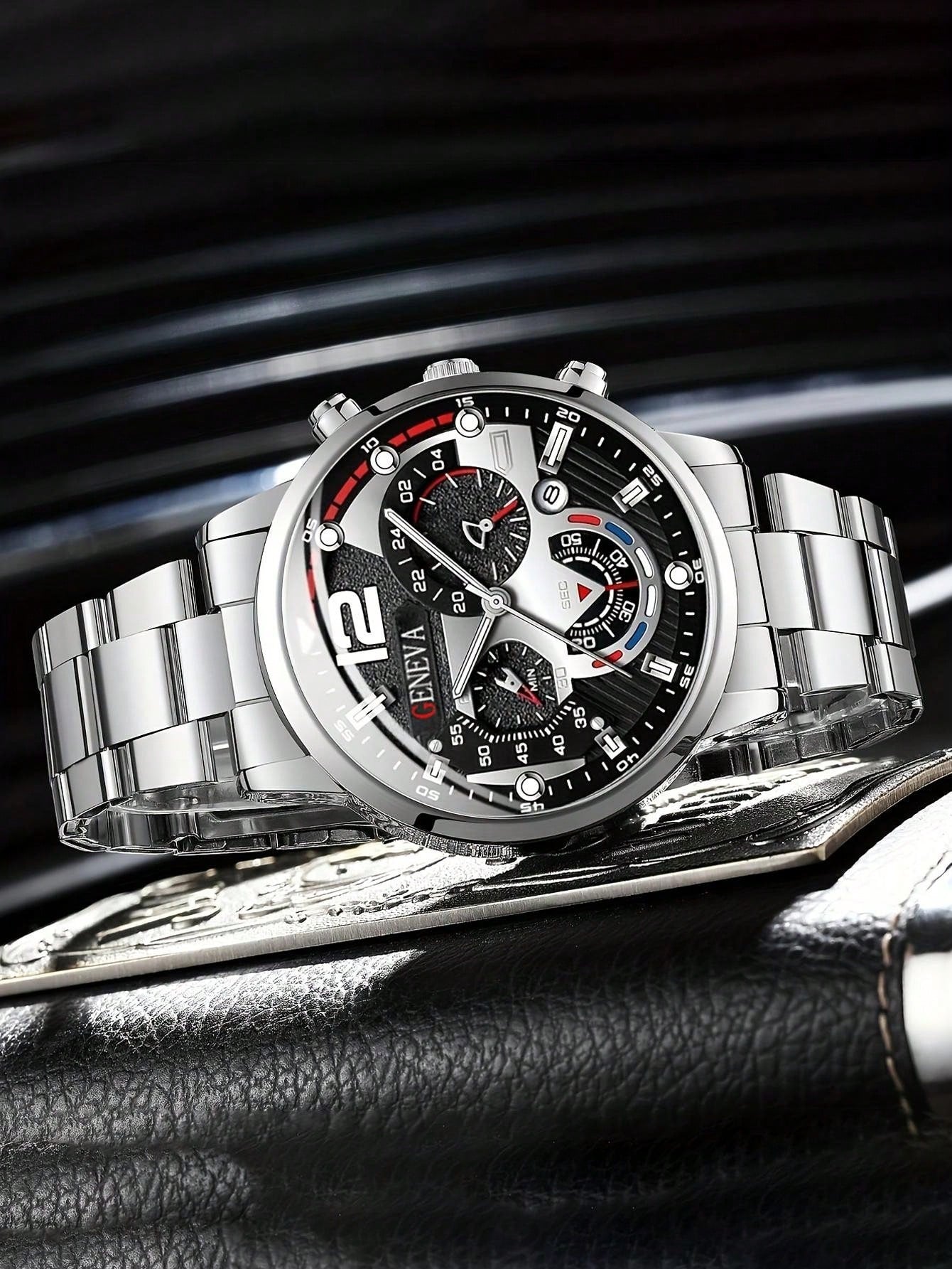 Shein - 2pcs/Set Men's Stainless Steel Quartz Watch Business Fashion Wristwatch With Gold Chain Bracelet, Date Feature