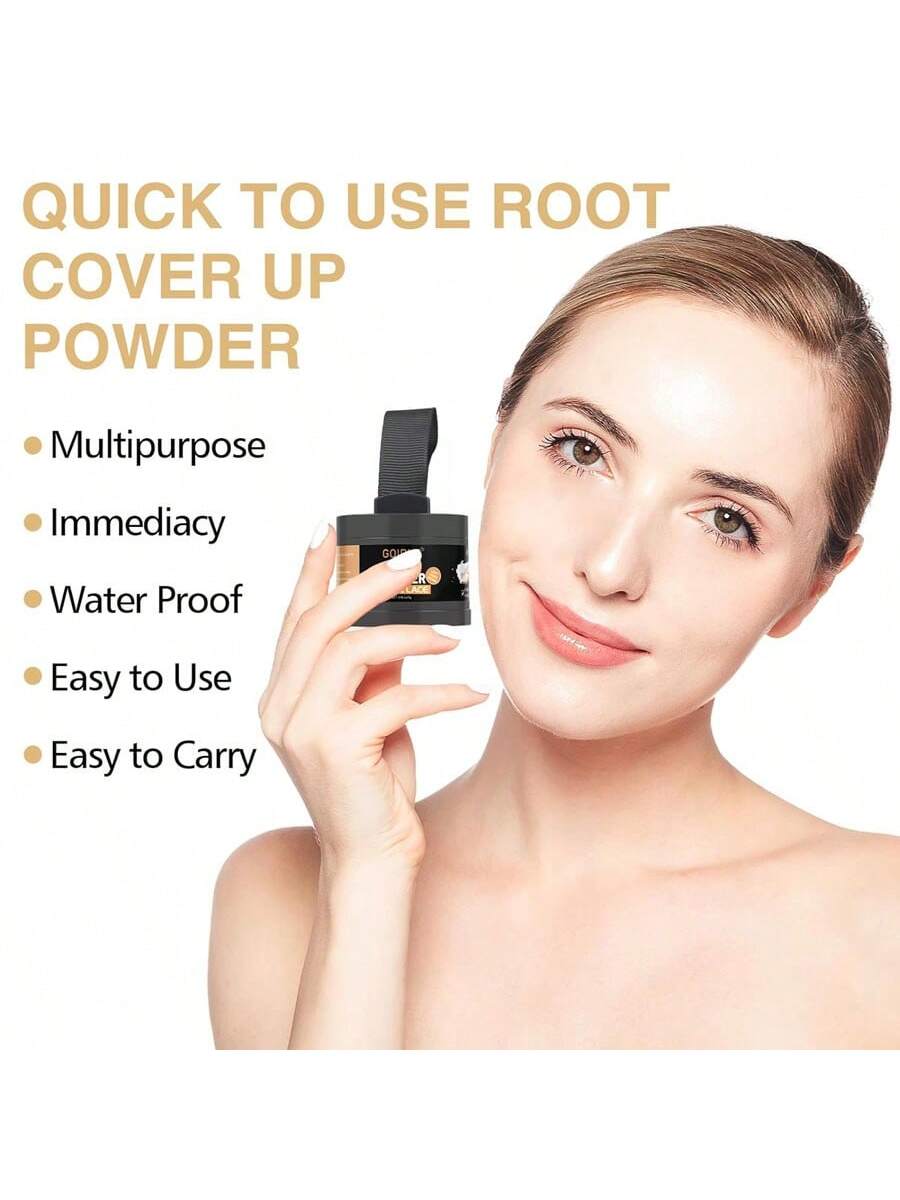 Shein - Dark Brown Root Cover Up Powder, Instantly Hair Coverage Hairline Powder Shadow Powder For Fills In Thinning Hairline With Soft Sponge Applicator Puff ,  Matching Mirror  Makeup Tool - Coffee Brown