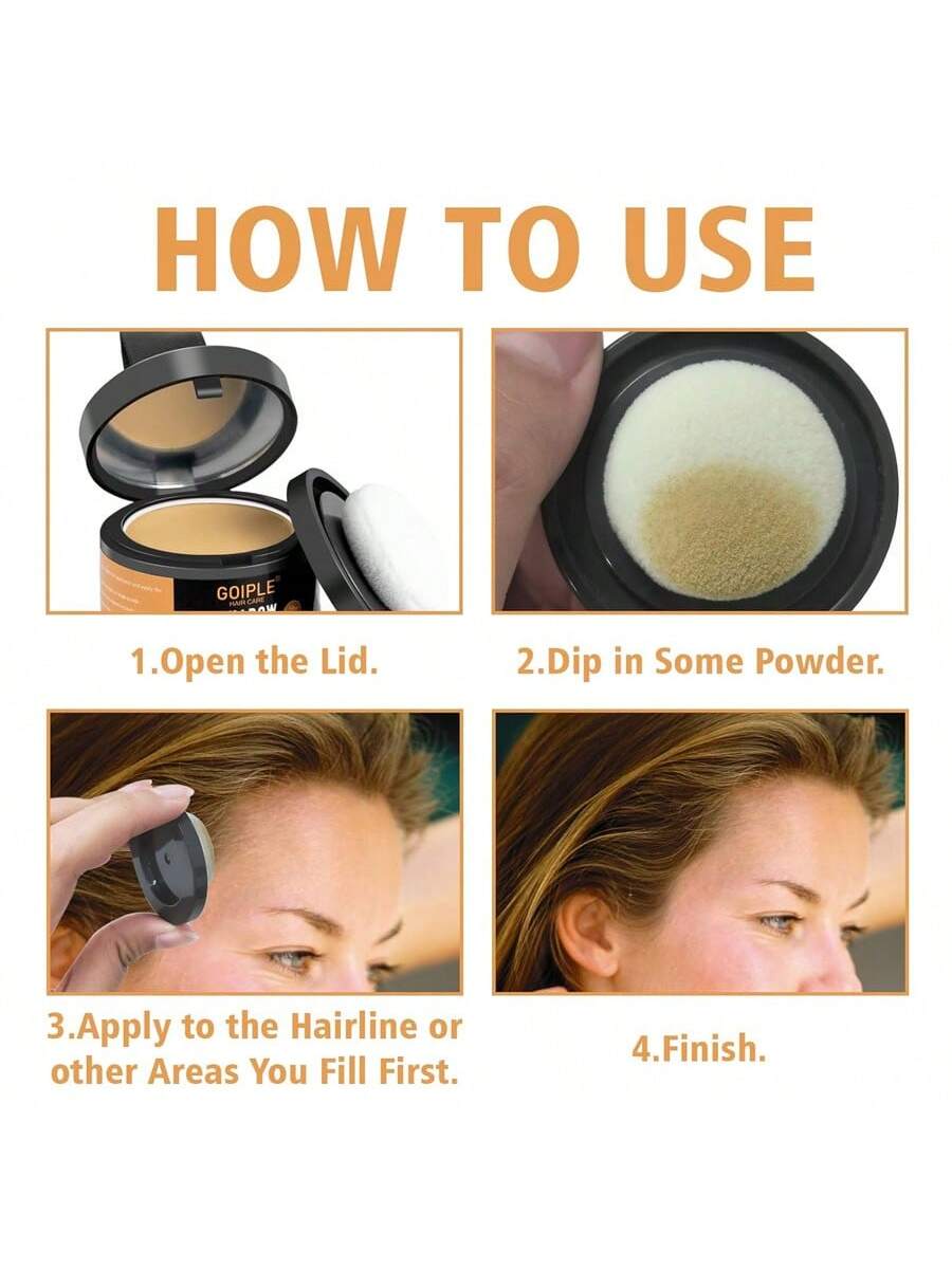 Shein - Dark Brown Root Cover Up Powder, Instantly Hair Coverage Hairline Powder Shadow Powder For Fills In Thinning Hairline With Soft Sponge Applicator Puff ,  Matching Mirror  Makeup Tool - Coffee Brown
