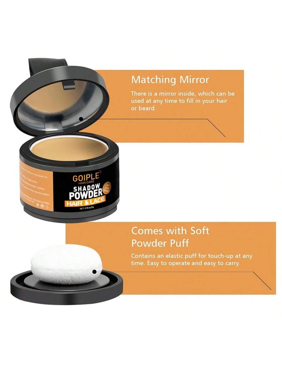 Shein - Dark Brown Root Cover Up Powder, Instantly Hair Coverage Hairline Powder Shadow Powder For Fills In Thinning Hairline With Soft Sponge Applicator Puff ,  Matching Mirror  Makeup Tool - Coffee Brown