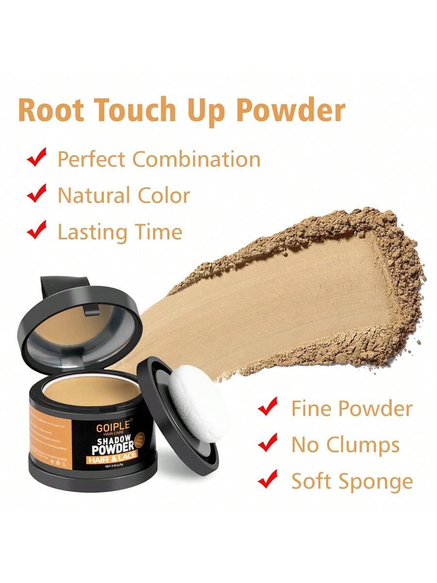 Shein - Dark Brown Root Cover Up Powder, Instantly Hair Coverage Hairline Powder Shadow Powder For Fills In Thinning Hairline With Soft Sponge Applicator Puff ,  Matching Mirror  Makeup Tool - Coffee Brown