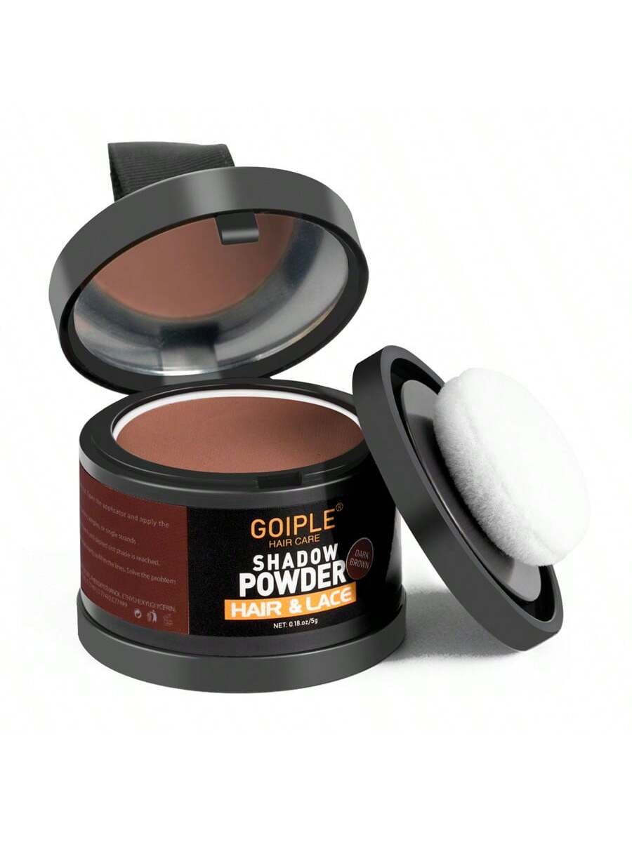 Shein - Dark Brown Root Cover Up Powder, Instantly Hair Coverage Hairline Powder Shadow Powder For Fills In Thinning Hairline With Soft Sponge Applicator Puff ,  Matching Mirror  Makeup Tool - Coffee Brown