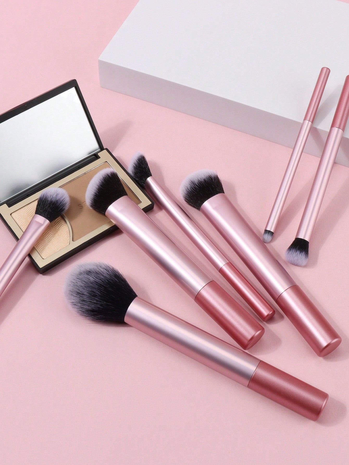 Shein - 7pcs Pink Professional Makeup Brush Set, Including Blush Brush, Loose Powder Brush, Concealer Brush, Eye Shadow Brush, Suitable For Travel, Gift Package