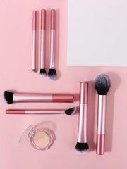 Shein - 7pcs Pink Professional Makeup Brush Set, Including Blush Brush, Loose Powder Brush, Concealer Brush, Eye Shadow Brush, Suitable For Travel, Gift Package