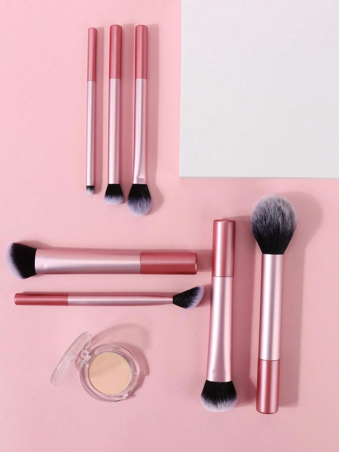 Shein - 7pcs Pink Professional Makeup Brush Set, Including Blush Brush, Loose Powder Brush, Concealer Brush, Eye Shadow Brush, Suitable For Travel, Gift Package