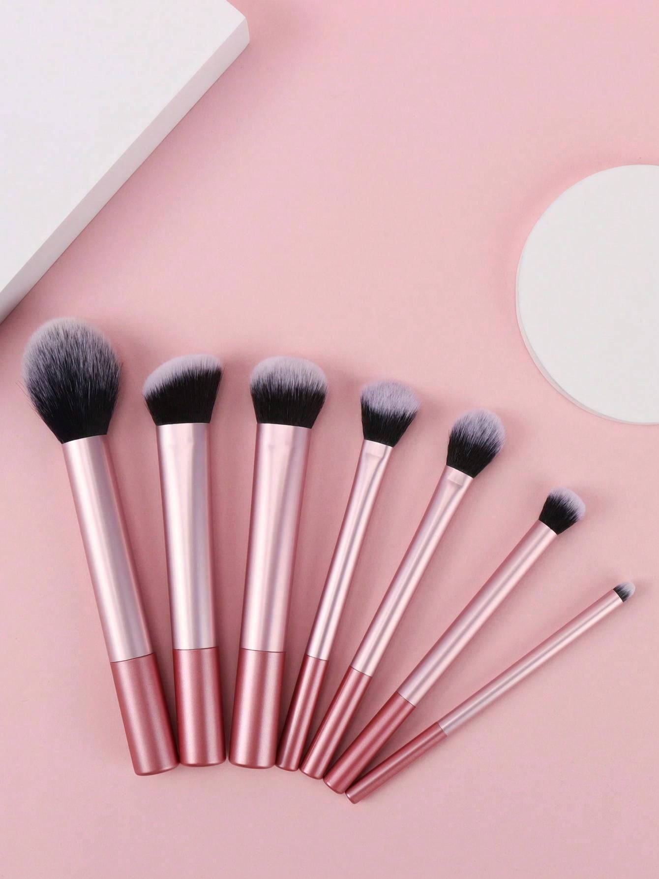 Shein - 7pcs Pink Professional Makeup Brush Set, Including Blush Brush, Loose Powder Brush, Concealer Brush, Eye Shadow Brush, Suitable For Travel, Gift Package