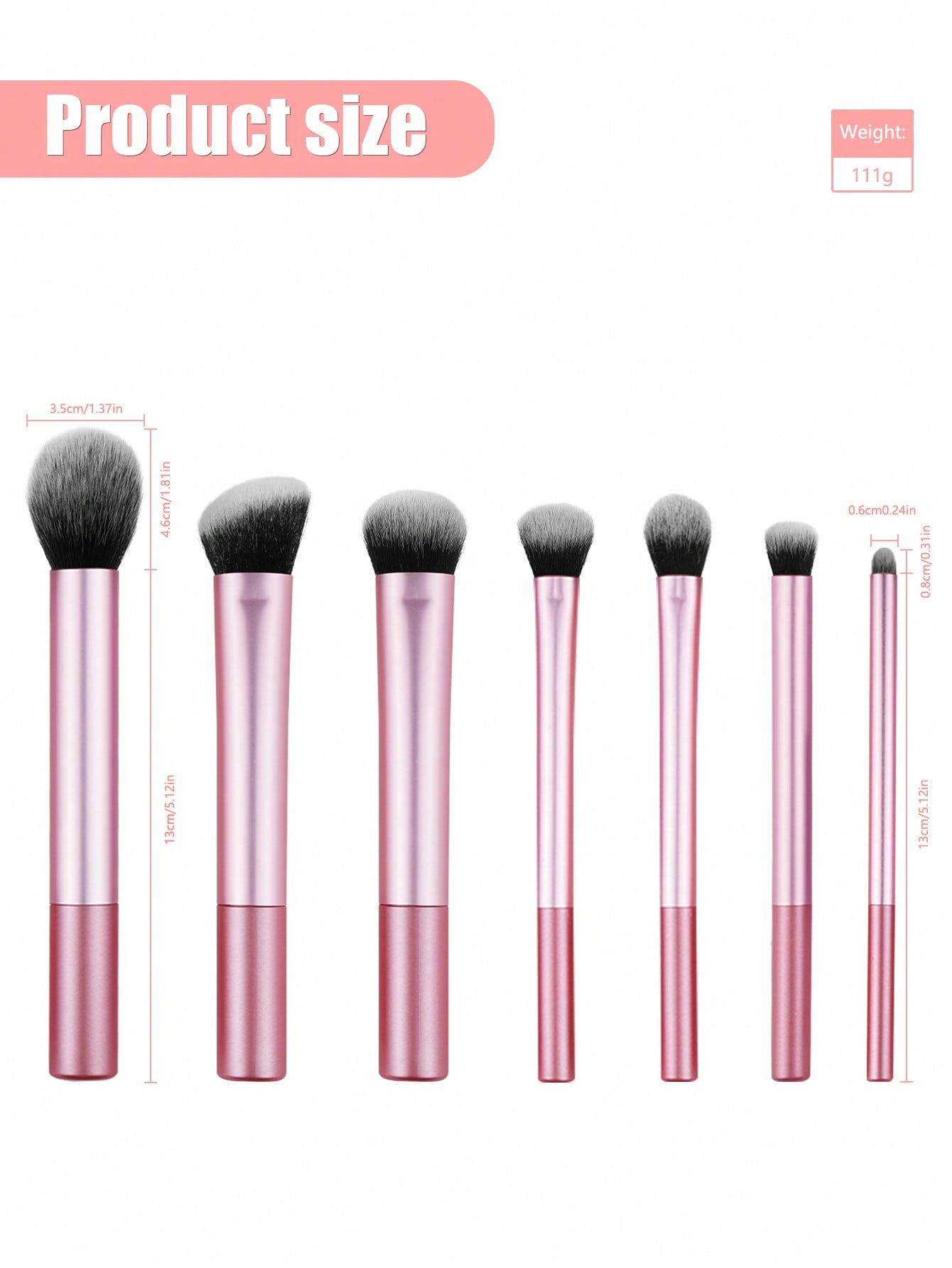 Shein - 7pcs Pink Professional Makeup Brush Set, Including Blush Brush, Loose Powder Brush, Concealer Brush, Eye Shadow Brush, Suitable For Travel, Gift Package
