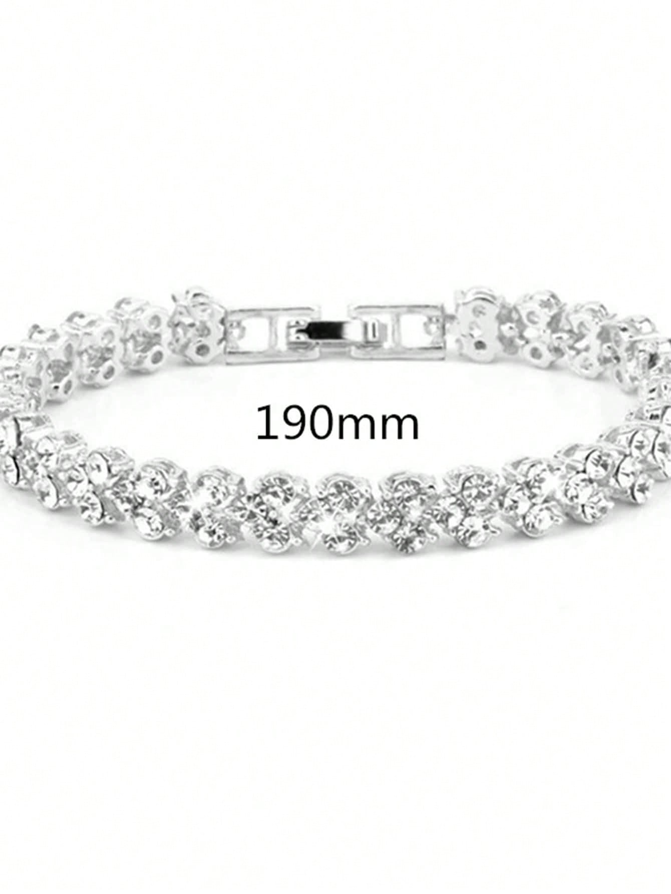 Shein - 2pcs Ladies Roman Numerals & Rhinestone Decor Quartz Watch And Heart Charm Bracelet Set