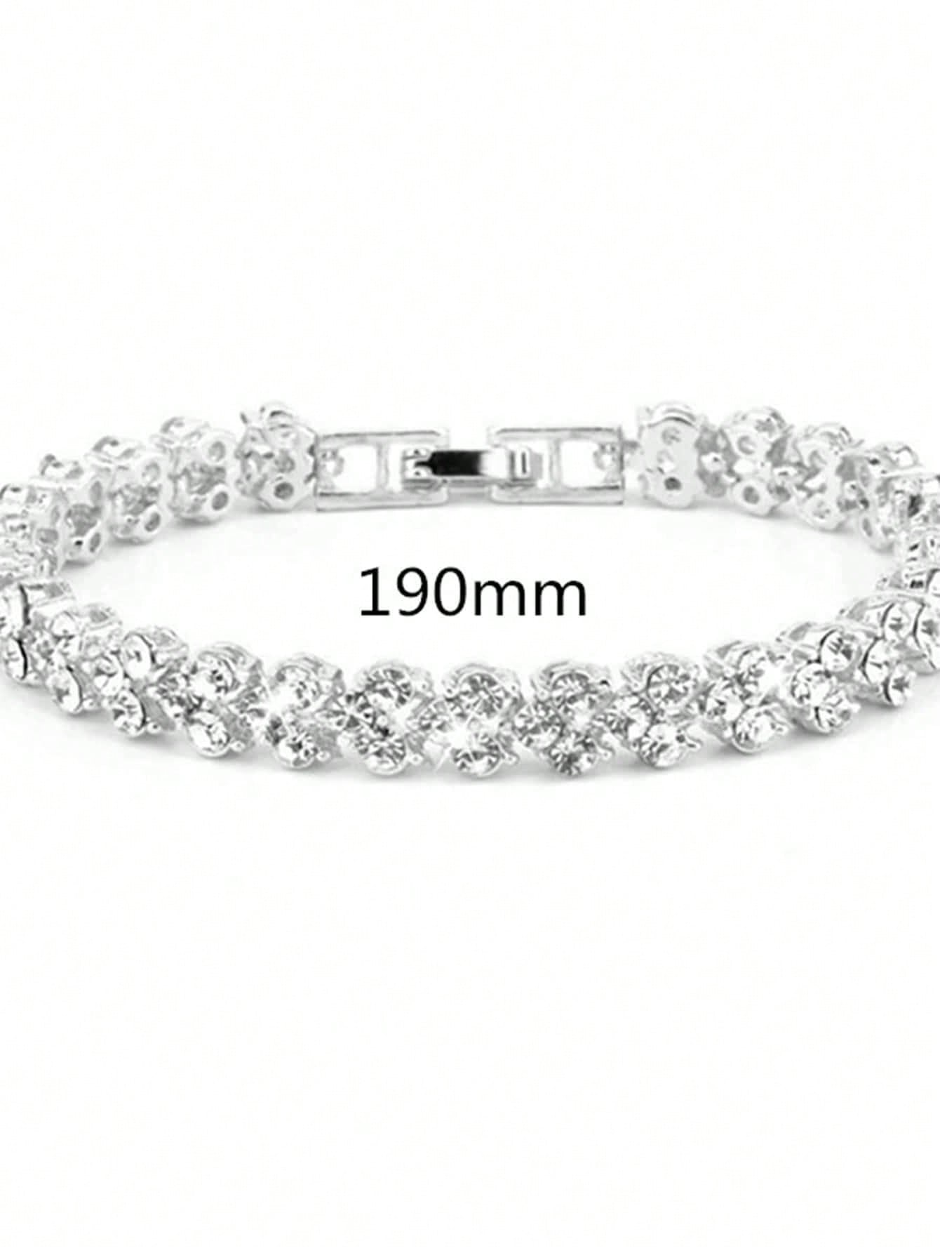 Shein - 2pcs Ladies Roman Numerals & Rhinestone Decor Quartz Watch And Heart Charm Bracelet Set