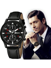 Shein - 2pcs/Set Men's Quartz Watch With Dual Dials And Pu Strap, Matched With Fashionable Bifold Wallet Without Box
