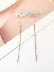 Shein - 1pair Elegant & Versatile Chain Tassel Earrings With Rhinestone & Star Detail For Women's Daily Wear As Fashion Accessory