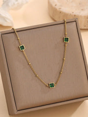 Shein - Stainless Steel Waterproof Gold & Green Cubic Zirconia Necklace, Bracelet, Earrings Set, Perfect For Women'S Daily Wear