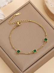 Shein - Stainless Steel Waterproof Gold & Green Cubic Zirconia Necklace, Bracelet, Earrings Set, Perfect For Women'S Daily Wear
