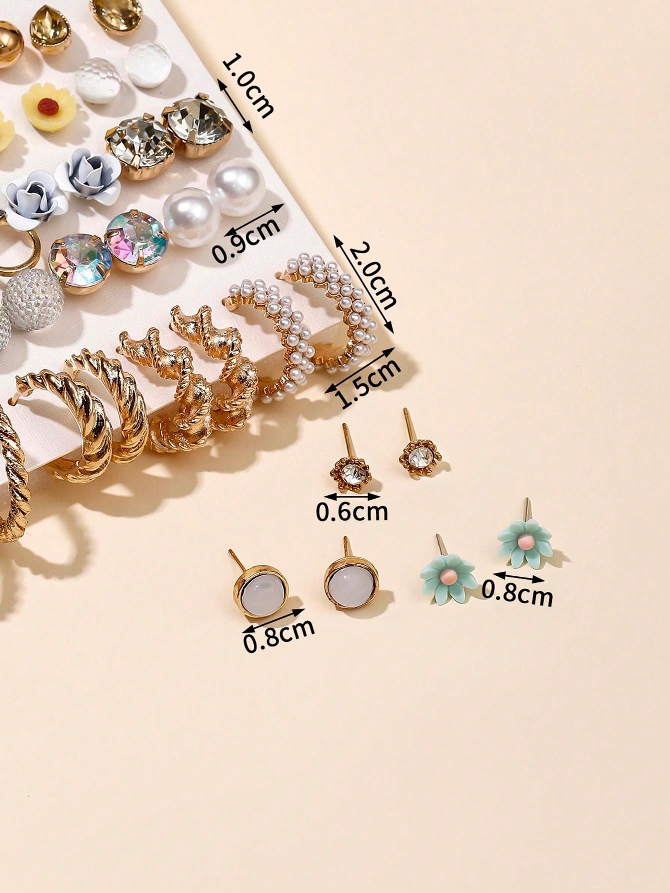 Shein - 30 Pairs/Set Fashionable Alloy Earrings With Rhinestone, Faux Pearl, Resin, Iron, Rose & C Shape Design, Perfect For Women's Daily Wear