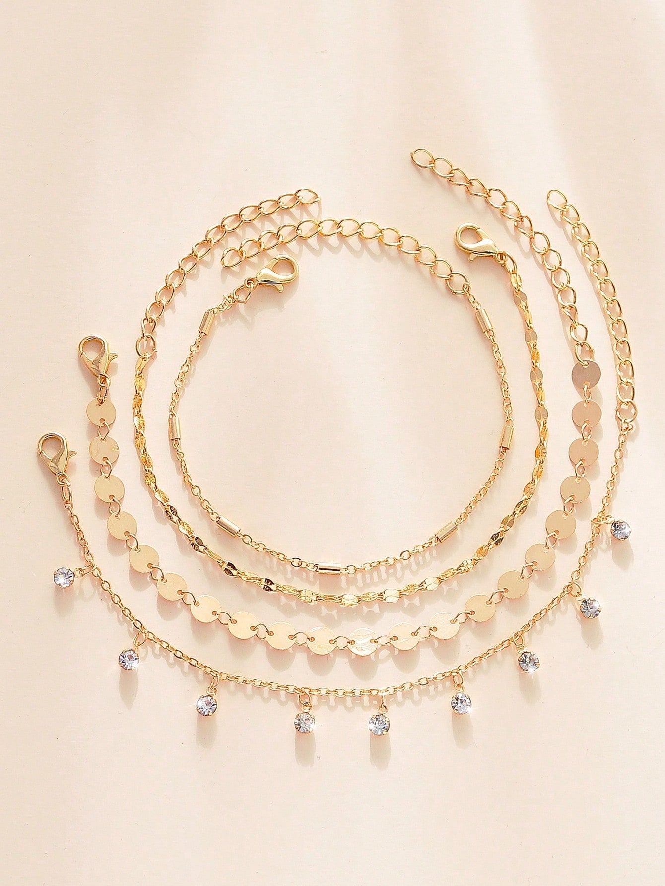 Shein - 4pcs/Set Stylish Crystal Decor Multi Element Chain Bracelet, Shiny Jewelry For Dating, Daily Wear And Party, Suitable For Women And Girls