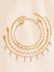 Shein - 4pcs/Set Stylish Crystal Decor Multi Element Chain Bracelet, Shiny Jewelry For Dating, Daily Wear And Party, Suitable For Women And Girls