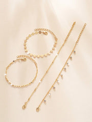 Shein - 4pcs/Set Stylish Crystal Decor Multi Element Chain Bracelet, Shiny Jewelry For Dating, Daily Wear And Party, Suitable For Women And Girls