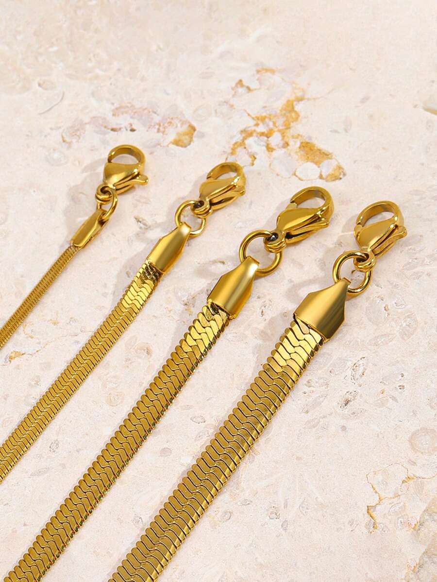 Shein Simple 18K Gold Plated Stainless Steel Snake Chain Necklace Suitable for Women's Daily Wear