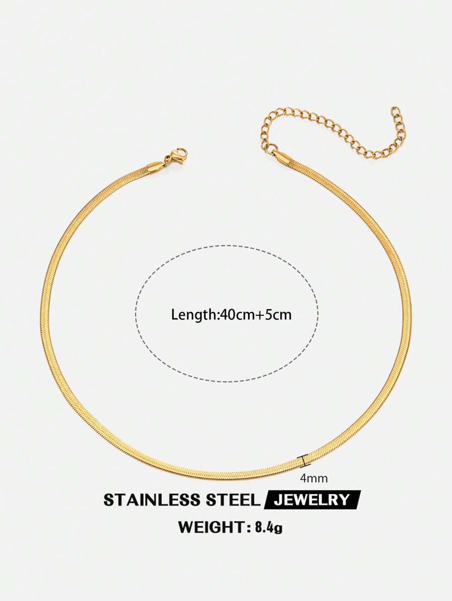 Shein Simple 18K Gold Plated Stainless Steel Snake Chain Necklace Suitable for Women's Daily Wear