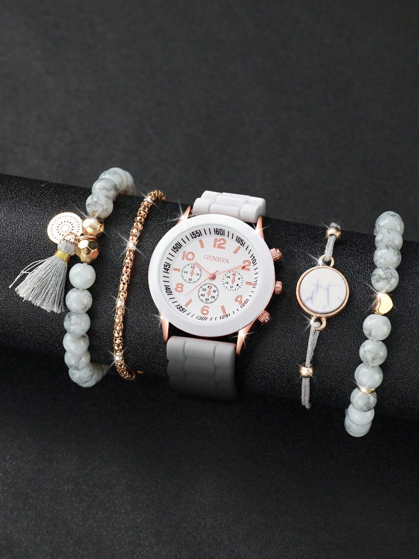 Shein - Women's Silicone Band Fashionable Minimalist Digital Dial Quartz Watch & Bracelet Set (5pcs/Set)
