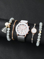 Shein - Women's Silicone Band Fashionable Minimalist Digital Dial Quartz Watch & Bracelet Set (5pcs/Set)