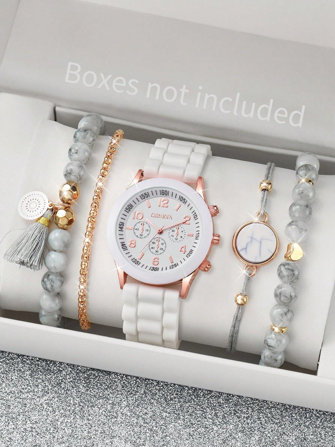 Shein - Women's Silicone Band Fashionable Minimalist Digital Dial Quartz Watch & Bracelet Set (5pcs/Set)