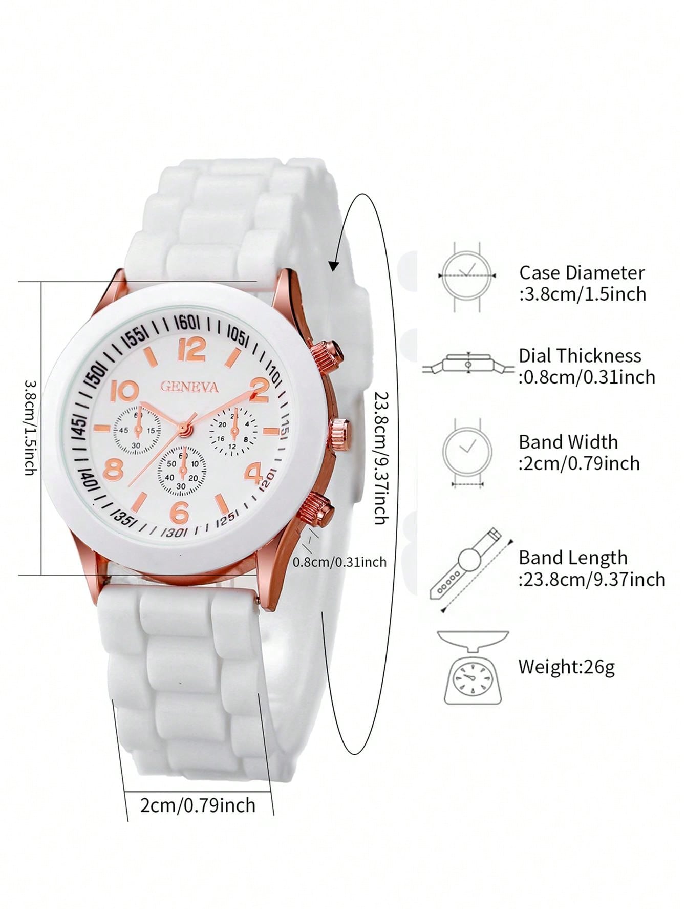Shein - Women's Silicone Band Fashionable Minimalist Digital Dial Quartz Watch & Bracelet Set (5pcs/Set)