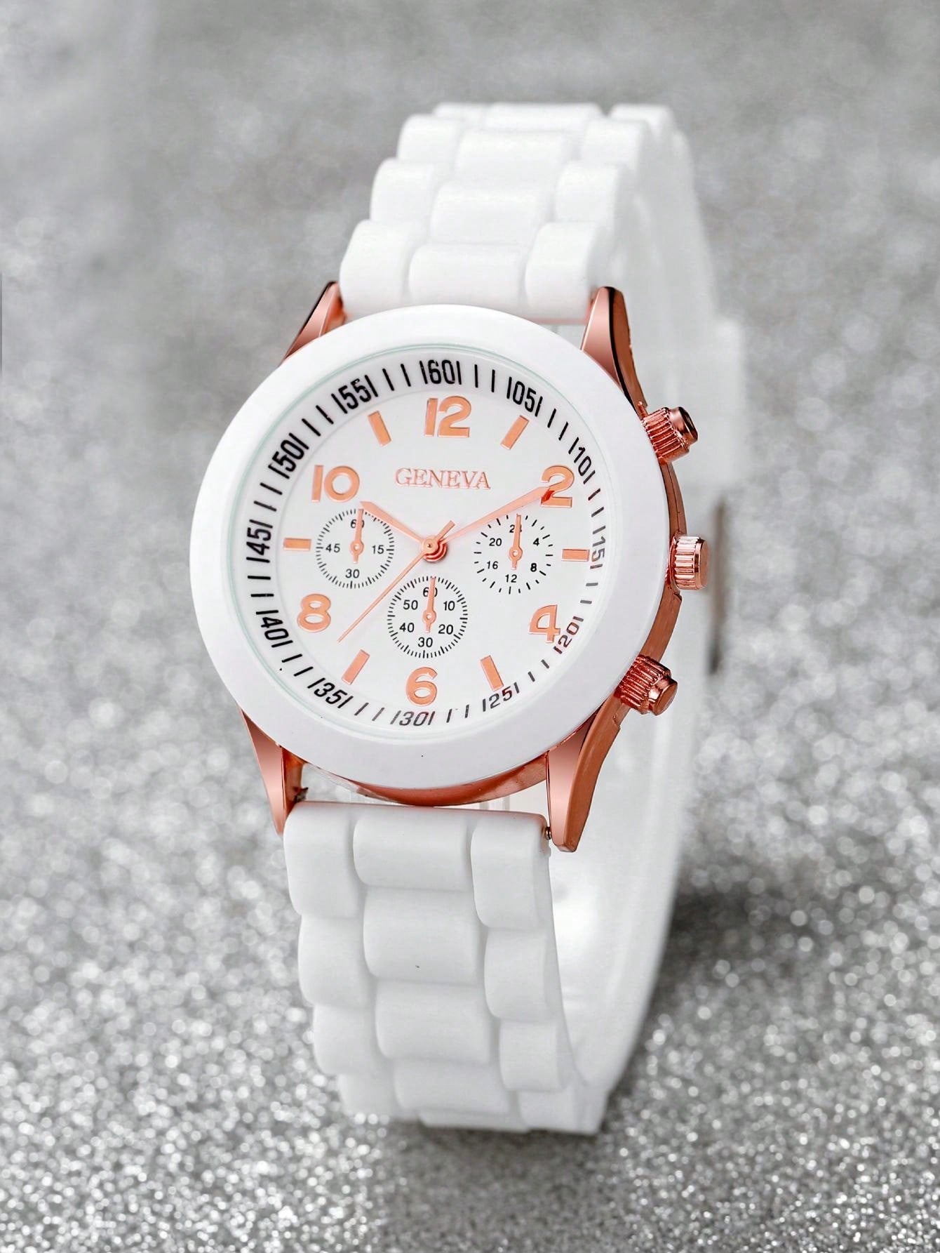 Shein - Women's Silicone Band Fashionable Minimalist Digital Dial Quartz Watch & Bracelet Set (5pcs/Set)