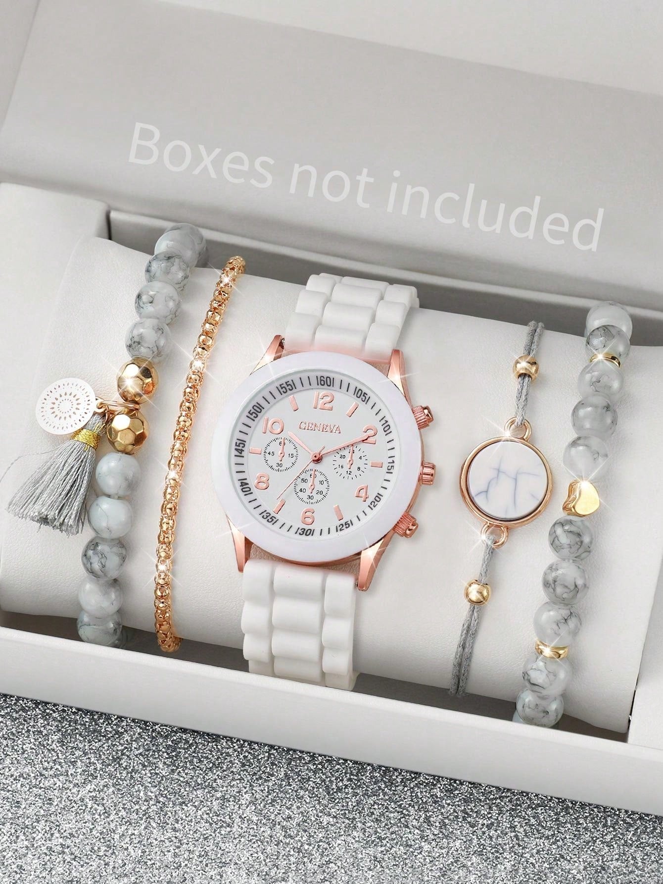 Shein - Women's Silicone Band Fashionable Minimalist Digital Dial Quartz Watch & Bracelet Set (5pcs/Set)