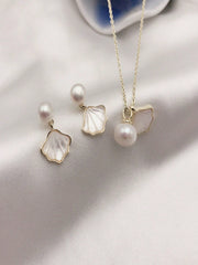 Shein - 1pc Shell Bead Necklace, Ring, Earrings Set For Women, Ideal As Gift, New Trendy Lock Collarbone Chain
