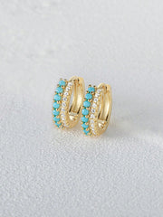 Shein - 1pair European And American Fashion Simple Personality Double-Row Mixed-Color Diamond Inlaid Silver Hoop Earrings