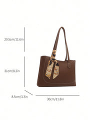 Shein - A Fashionable, Casual, And Minimalist Shopping Bag With A Fashionable Scarf And A Shoulder Tote Bag, Suitable For Shopping
