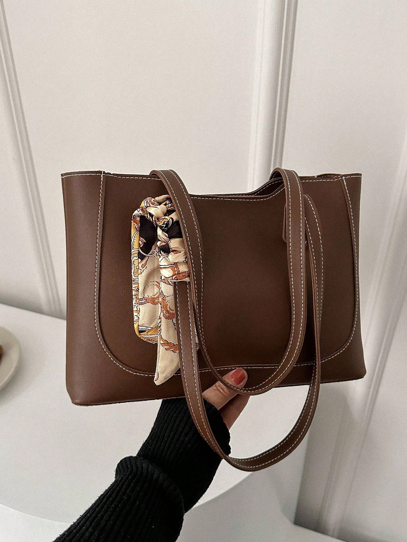 Shein - A Fashionable, Casual, And Minimalist Shopping Bag With A Fashionable Scarf And A Shoulder Tote Bag, Suitable For Shopping