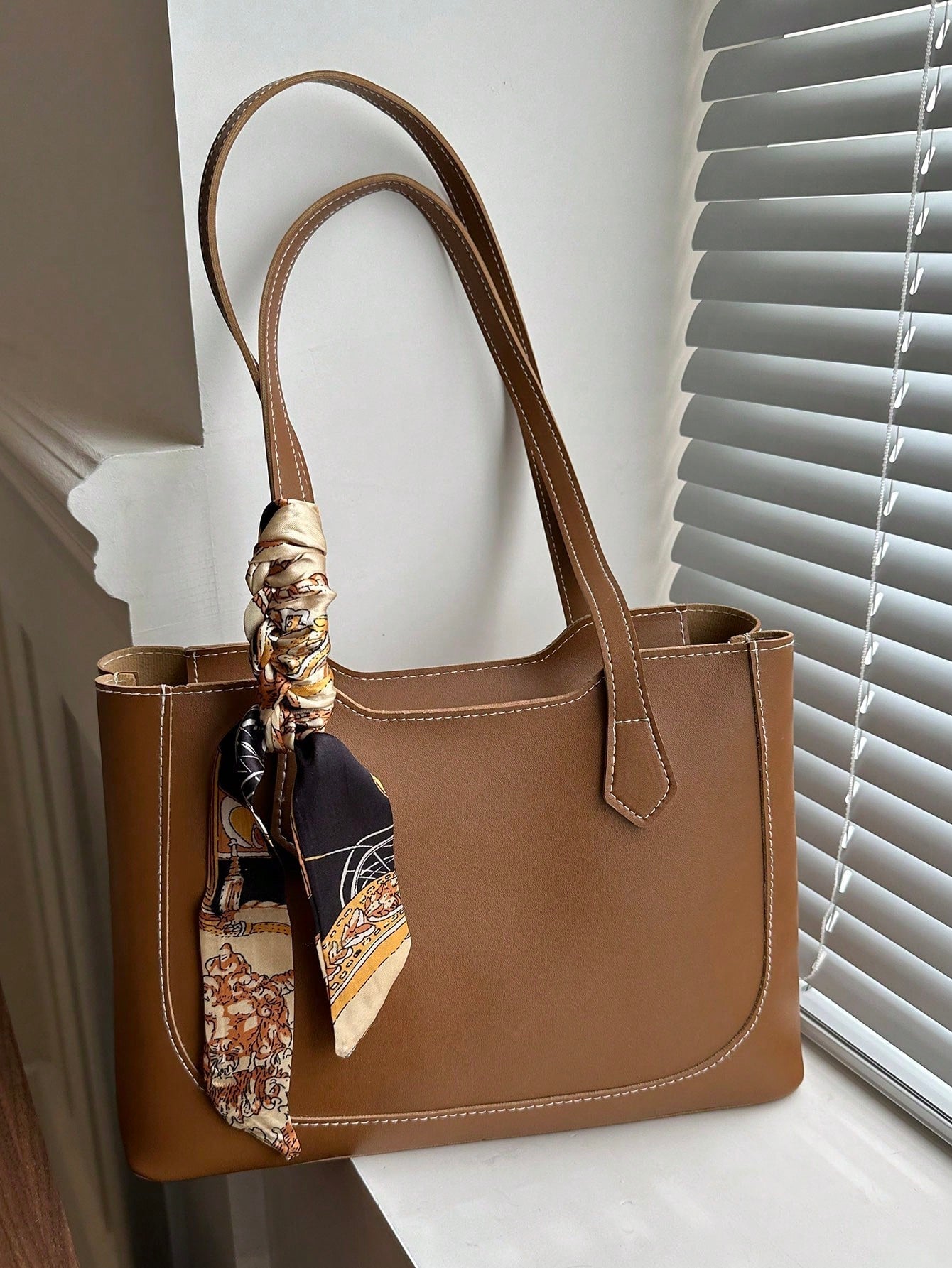 Shein - A Fashionable, Casual, And Minimalist Shopping Bag With A Fashionable Scarf And A Shoulder Tote Bag, Suitable For Shopping