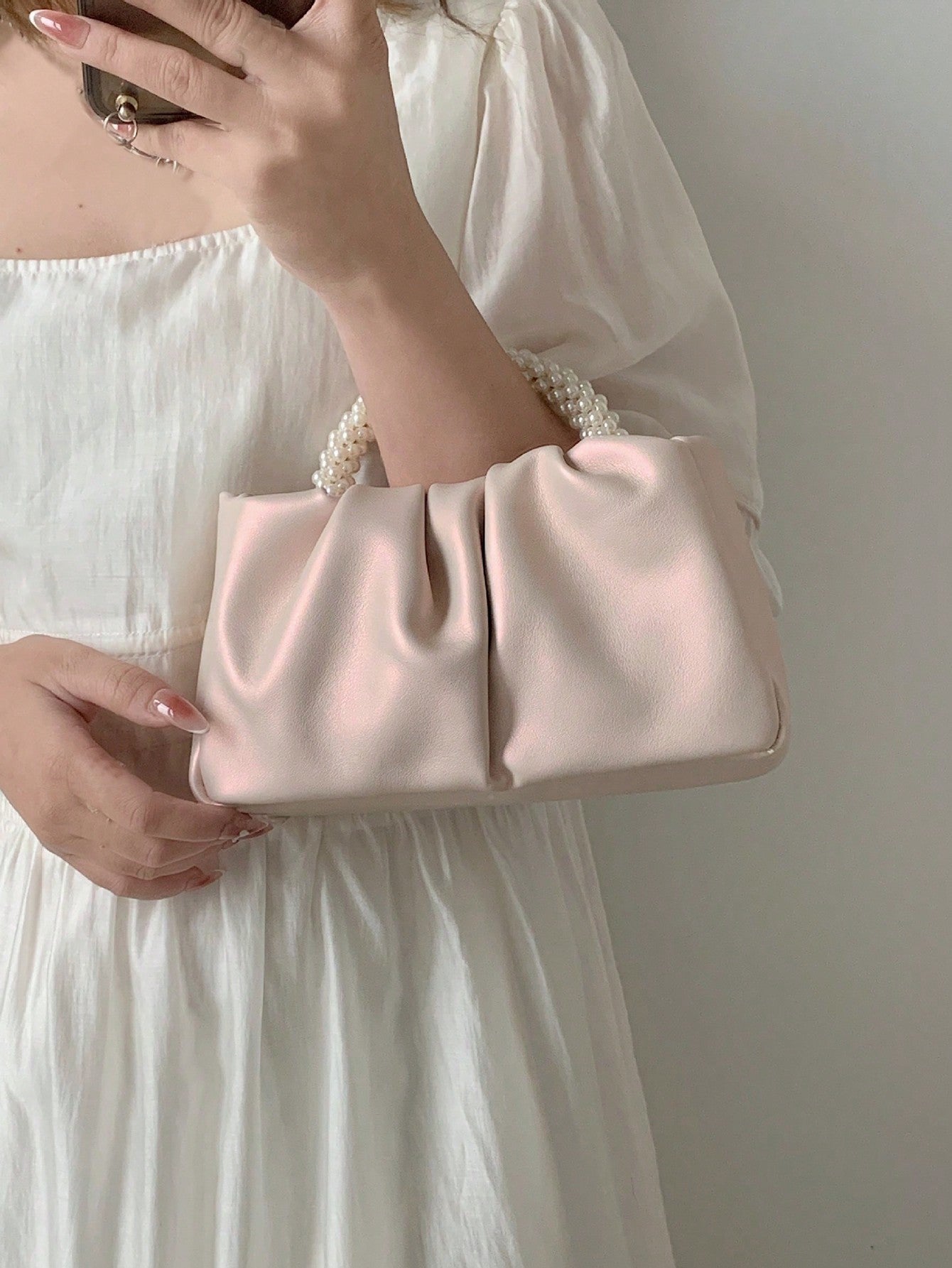 Shein - Argyle Princess Faux Pearl & Rhinestone Pearl Chain & Decor Faux Pearl Handle Cloud-Shaped Shoulder Bag